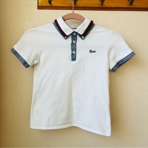 Authentic Gucci Kids Sylvie Web-detailed polo shirt Size 8 White EUC